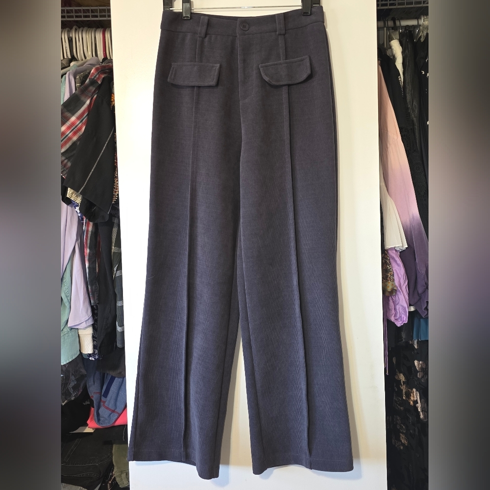 Gray Wide-Leg Cordorouy Pants
